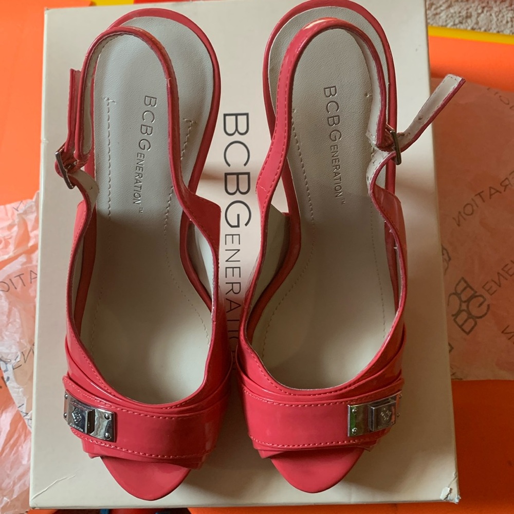 New Women’s BCBGeneration Coral Patent Leather High Heel Sandal Size 7!